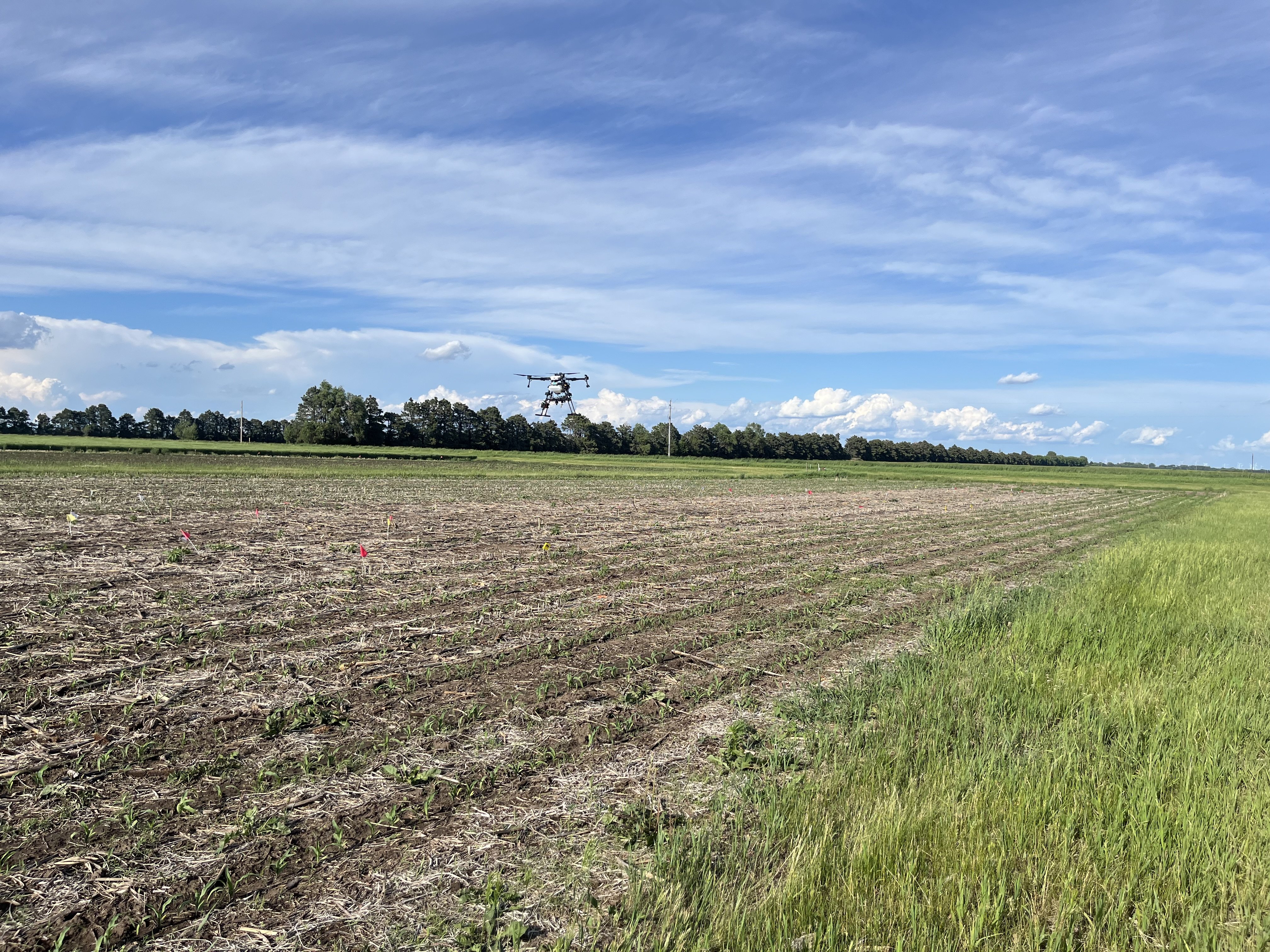 Drone flying over agricultural field - MVOS Lab research