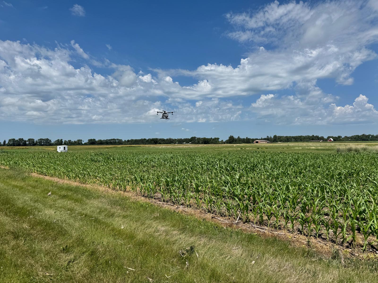 Drone flying over agricultural field - MVOS Lab research